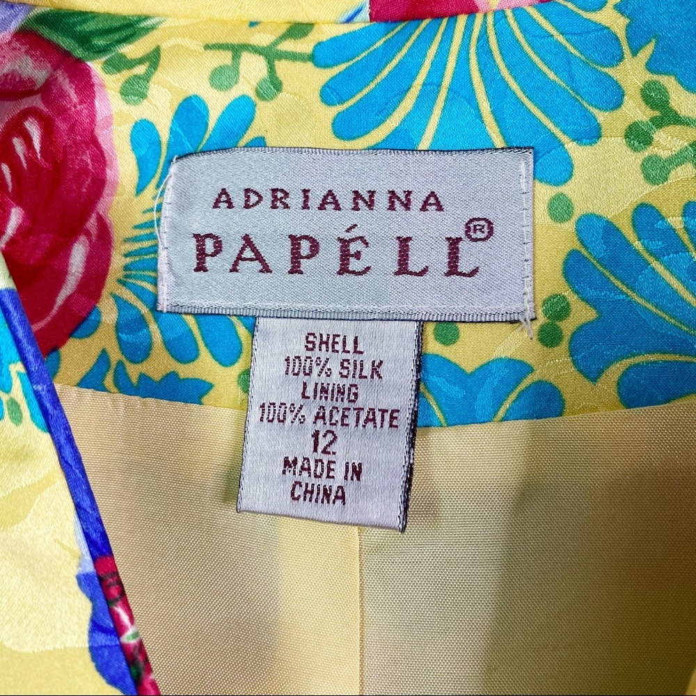 Vintage Adrianna Papell Yellow Floral Silk Suit 12 - Picture 8 of 15